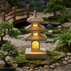 Pagoda Garden Statue 10 Inch Weatherproof Solar Garden Decor for Backyard Balcony Patio Lawn Yard, Khaki, with LED Light Zen Japanese Lantern - Image 7