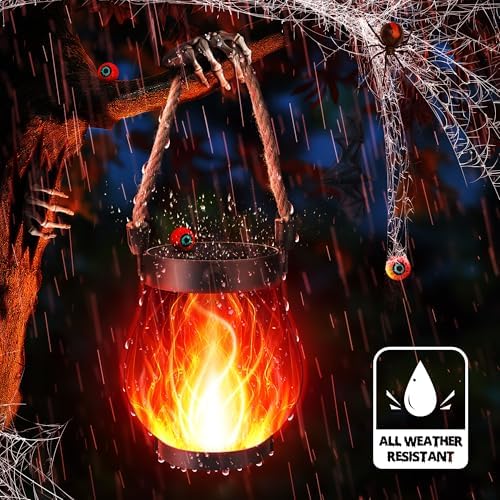 iBaycon 2 Pack Gen2 Solar Lantern Lights USB Halloween Flame Lamp, Red - Image 7