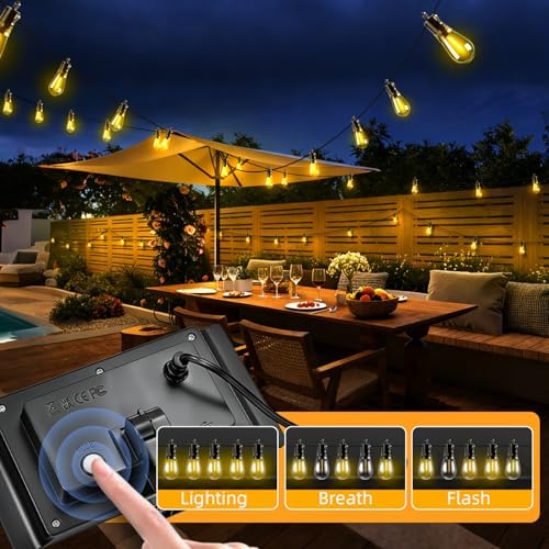 Solar Lights Outdoor Patio Lights: S14 25M 82FT Solar Powered Remote Control 3 Light Modes Dimmable Solar Waterproof Light - Shatterproof Bulbs - Camping Backyard Garden Deck Outside Yard - Image 3