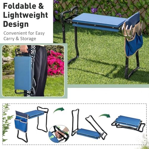 GIANTEX Garden Kneeler & Seat, Heavy-Duty Garden Bench, Blue with 1 Bag - Image 5