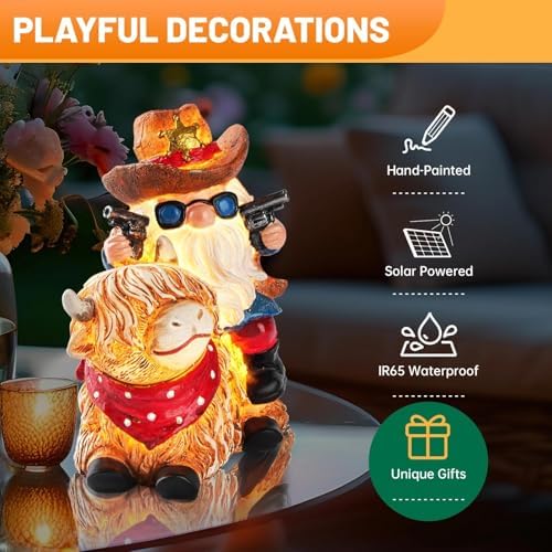 Solar Highland Cow Gnome Statue - Hand-Painted Resin Outdoor Decor for Garden & Yard, Unique Mothers Day Birthday Gifts for Grandma Women (Weatherproof) - Image 4