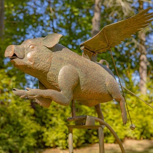 Large Rocking Animals with Flapping Wings Garden Stakes (Bronze, Flying Pig) - Image 4