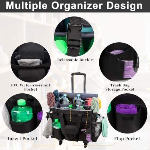Large Rolling Cleaning Caddy with Wheels, Cleaning Supplies Organizer - Image 6