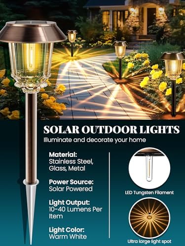 Solar Lights Outdoor Waterproof, 10-40 LM Dimmable Glass and Metal - Image 3