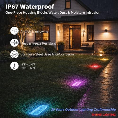 SHONELIGHTING 4x8 Solar Ground Lights, 12-Color Paver Light, RGB-W, 6Pack - Image 4