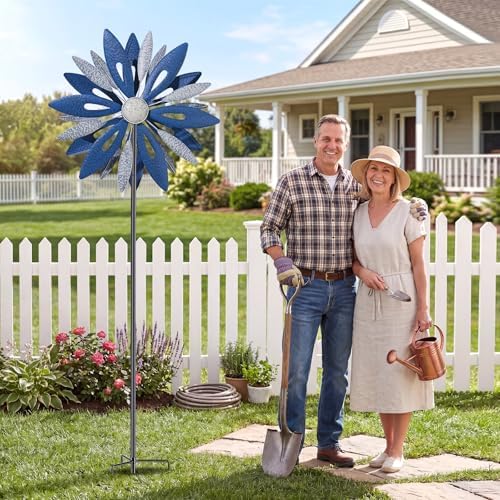 Homdox 84" Outdoor Metal Windmill, Large Kinetic Sculpture, Patio Art Decor - Image 6