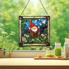 Swinging Garden Gnome Stained Glass Suncatcher – Square Hanging Window Panel for Home or Greenhouse – Whimsical Glass Art Gift for Garden Lovers, Christmas, Halloween, Father Days 1qxQ97 - Image 2