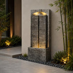 39 Inch Slate Textured Wall Water Fountain with LED Lights, Weatherproof Resin Fiberglass Freestanding Cascading Water Feature Out Patio for Backyard Indoor Entryway Decor by XUOXFUTZIG