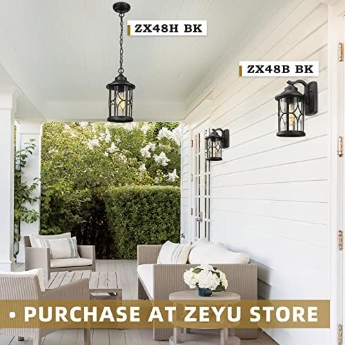 zeyu Farmhouse Outdoor Wall Lantern - 12 Inch Exterior Wall Sconce, Cast Aluminum with Seeded Glass, Black Finish, ZX48B BK - Image 3