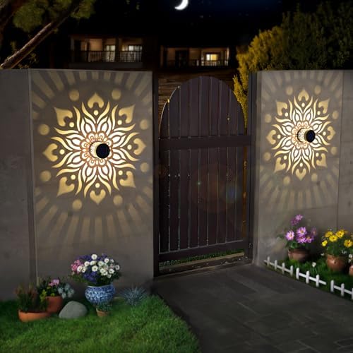 4 Pack Solar Fence Lights Metal Solar Powered Outdoor Wall Deck Step Lights Mandala Theme Waterproof Fence Light for Garden Post Patio Backyard Yard Decor, Gardening Gifts for Women Mom Grandma - Image 4
