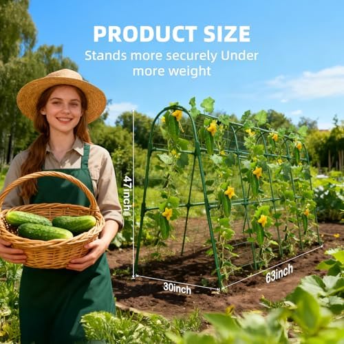 Cucumber Trellis for Raised Bed, U-Shape Garden Arch Metal Support for Climbing Plants, Metal Arch Plant Support Vegetables Trellis, Plant Support for Vine(Green, 63 * 30 * 47inch(L*W*H)) - Image 3