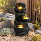 Outdoor Water Fountain with LED Lights, 25.6" Cascading Water Feature with Planter, Freestanding Modern Garden Fountain for Patio, Balcony, Backyard, Porch, Housewarming Gift by Unknown