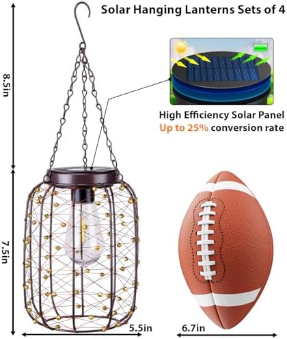 Hanging Solar Lanterns Outdoor Waterproof, Vintage Copper Hanging Lantern Lights for Outside, Solar Chandelier Outdoor Idea for Yard Garden Pathway Gazebo Pergola Porch Decor (4) - Image 5