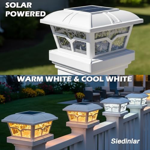 SIEDiNLAR Solar Post Cap Lights Outdoor 2 Modes, 4 Pack, White, Warm/White - Image 3