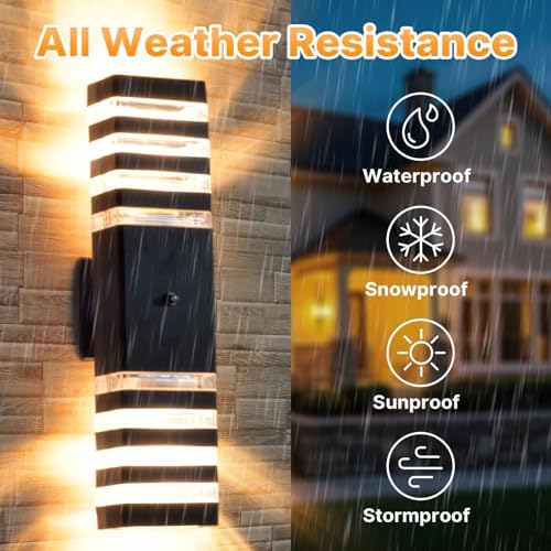 4 Pack Outdoor Wall Light with Dusk to Dawn Sensor, IP65 Waterproof Modern Exterior Lighting Fixtures, Up Down Black Porch Lights Outdoor for House, Garage, Patio - Image 2