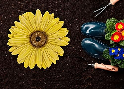 NAT & Jules Gerbera Daisy Flower Shaped Dimensional Indoor Outdoor 12 inch Cast Resin Decorative Garden Stepping Stone, Patio, Walkway Sculpture Yard Art, Yellow - Image 6