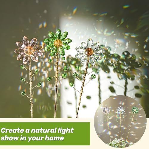 H&D HYALINE & DORA 3 Pcs Crystal Sunflower Suncatchers with 13'' Gold Trellis Metal Plant Stake and 7 Pcs Mini Glass Tulip Flower Hand Blown Glass Artificial Flowers with Clear Vase - Image 4