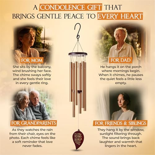 32 Inch Leaf Gold Memorial Wind Chimes for Loss of Loved One Sympathy Gift - Image 6