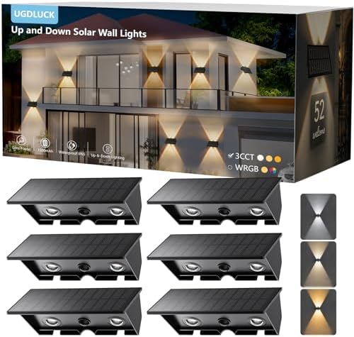 6PACK Solar Sconce Lights Outdoor,3000/4000/6000K 3 Modes Up and Down Solar Wall Lights Dusk to Dawn Lighting IP65 Waterproof Solars Lights Outdoor for Exterior Front Porch Garage Fence Patio Yard by UGDLUCK