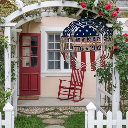 250th Anniversary Wind Spinner for Garden Yard 12In, USA Flag Red Striped Blue Star Retro 3D Stainless Steel Kinetic Hanging Wind Spinners Rustproof Outdoor Decor for Lawn Patio Home - Image 3