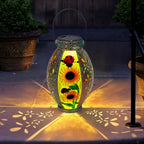 2 Pack Sunflower Solar Lantern,Retro Solar Lanterns Outdoor Waterproof,Stained Glass & Metal Hanging Solar Lantern,LED Tabletop Lamp Solar Lights,Sunflower Outdoor Solar Lanterns for Pathway - Image 2
