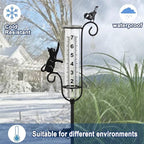 33in Solar Cat Bird Rain Gauge Metal Garden Stake Black Sculpture Decor - Image 5