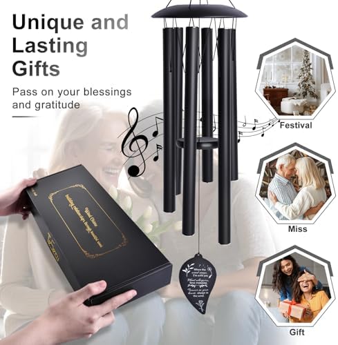 Wind Chimes for Outside, 40" Wind Chimes for Loss of a Loved, Sympathy Wind Chimes with 6 Thicken Tubes & Hook, Outdoor Wind Chimes Gifts for Mother Father, Sympathy Gift Home Decor Garden - Image 4