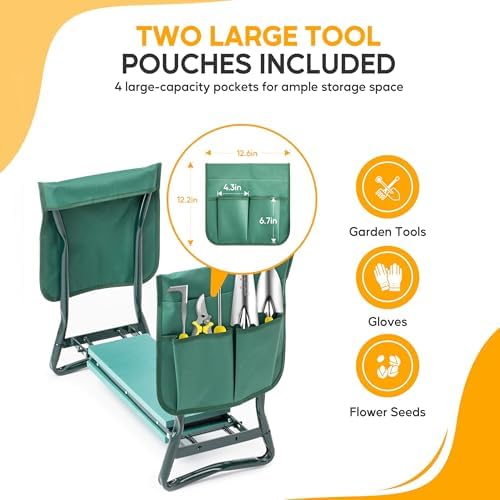 Garden Kneeler and Seat, Foldable Kneeling Stool with Thicker EVA Foam Pad, Heavy Duty Bench with Tool Pouch, Gifts for Outdoor Gardening, Fishing, Green, Arbor Day Gift - Image 6