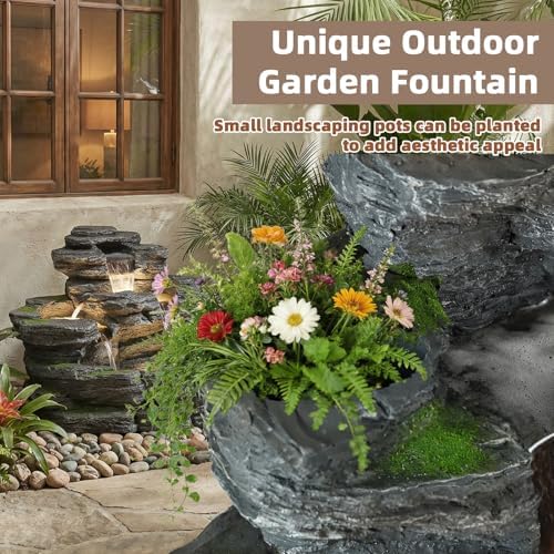 5-Tier Rock Outdoor Water Fountain, 29.7" L Realistic Moss Decor & Cascading Waterfall Fountain with LED Lights, Resin Garden Water Feature for Patio, Yard & Porch, Home Art Décor - Image 4