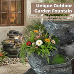 5-Tier Rock Outdoor Water Fountain, 29.7" L Realistic Moss Decor & Cascading Waterfall Fountain with LED Lights, Resin Garden Water Feature for Patio, Yard & Porch, Home Art Décor - Image 4