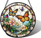 Butterflies and Flowers Stained Glass Window Hanging Suncatcher Gifts 12" by DASTOLL