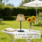 Solar Wireless Outdoor Table Lamp with Handwoven Rope Shades - Image 4