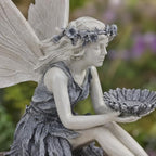Resin Fairy Bird Feeder Statue, Sitting Winged Girl Garden Figurine with Flower-Shaped Bowl, Gray Outdoor Yard Patio and Porch Decor, 1 Pack - Image 4