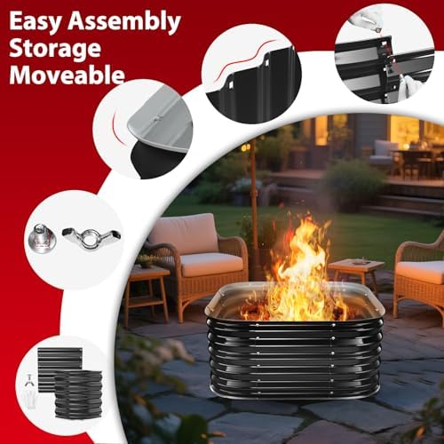 Height 16.5 Inch, Square Galvanized Steel Fire Pit for Outside, Heavy Duty Steel Fire Pit In-Ground for Backyard, Camping, Bonfire, Flower Raised Garden Bed for Garden (2.3x2.3x1.5ft) - Image 5