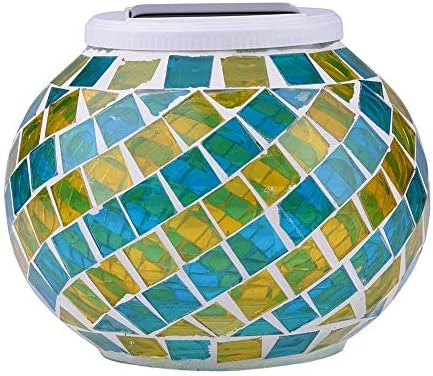 Mosaic Solar Light,MUEQU Outdoor Table Lamps Waterproof Solar Glass Ball LED Garden Lights Color Changing Solar Table Lantern for Patio,Party,Yard,Outdoor/Indoor Decorations Presents (Yellow&Blue) by AMZSTAR