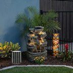 Solar Rock Waterfall Fountain Outdoor, Resin Cascading Garden Water Feature with Multi-Stream Flow for Patio Backyard Yard Décor, Solar Water Fountain - Image 2