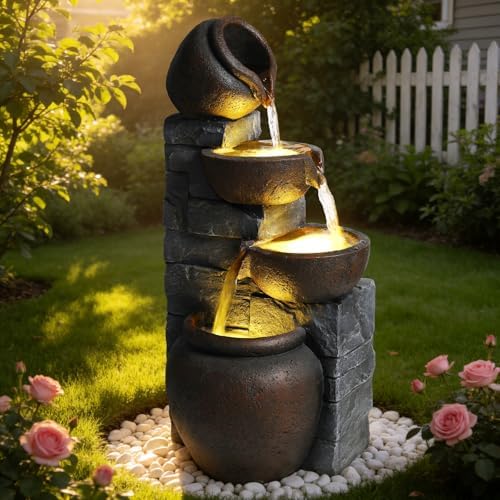 Wechoice 25.6" 4-Tier Cascading Outdoor Water Fountain with LED Light by Wechoice