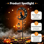Solar Halloween Black Cat & Pumpkin Moon Metal Garden Stake Light, Waterproof Solar Outdoor Decor, Auto Dusk Light Ornament for Yard Lawn Patio Pathway - Image 7