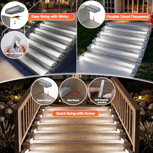 Solar Step Lights for Outside, 6-Pack Stair Light Outdoor Waterproof IP67, 14 LED Cool White Light Solar Powered Lighting for Steps, Stairs, Deck, Patio, Walkway, Front Porch Decor - Image 3