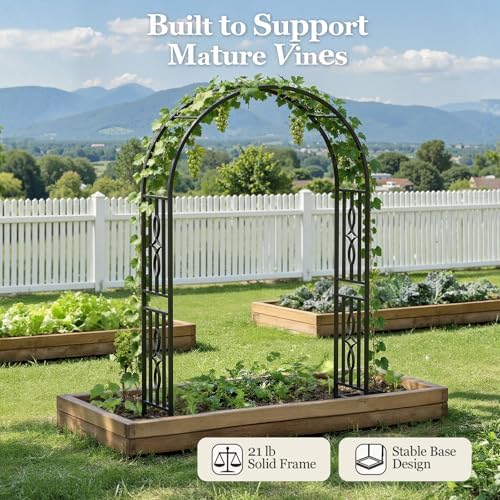 Metal Garden Arch, Heavy Duty Garden Trellis for Climbing Plants, with Enlarged Base for Stability, Ideal for Wedding Arches & Party Decorations, 55" W x 86" H - Image 4