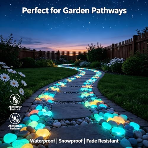 Glow in the Dark Rocks Outdoor Colorful Glow-in-the-Dark Garden Stones Night Guide Pebbles Glowing Pebbles for Garden Outdoor Fish Tank Aquarium Decorations (Orange,1000) - Image 2