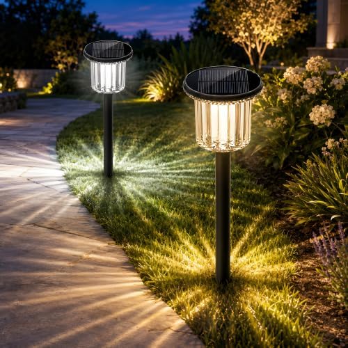 Solar Pathway Lights Outdoor 4 Pack, 3-in-1 Ground Wall Post Mount by Unknown