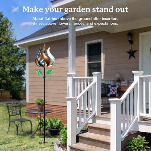 Wind Spinners Outdoor, Tulip Metal Wind Spinner with Stake for Yard and Garden, Outdoor Decor Ideas for Garden Lovers (14'' W x 75'' H) - Image 3
