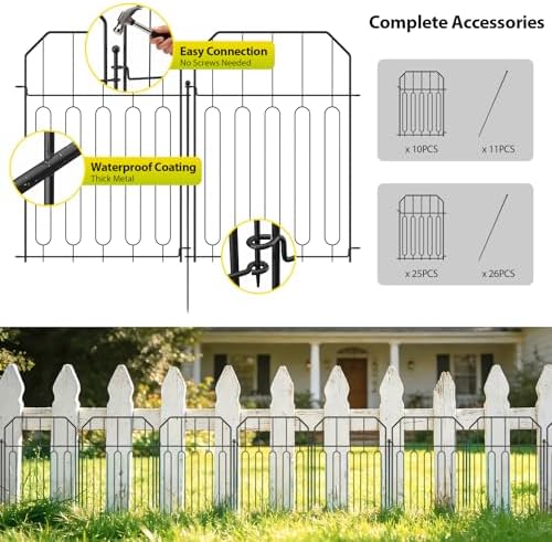 VANCASTLE Decorative Garden Fence, Toatal 25FT(L) x 21IN(H) Outdoor Metal No Dig Fence Animal Barrier, Rustproof No-Tool Assembly Landscape Edging for Yard, Lawn, Patio, Flower Bed-25 Panels Design I - Image 3
