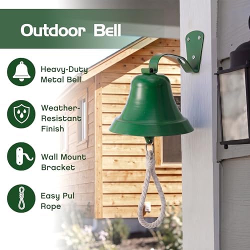 Sratte Green Iron Hanging Outdoor Dinner Bell, 6.3" Diameter Outdoor and Indoor Bell for Home with Rope and Mounting Hardware, Suitable for Courtyard Games School Garden Entry or Church Reception Wall - Image 4