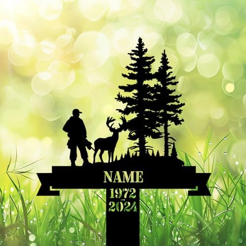 Personalized Hunter Grave Marker Deer Hunter Memorial Garden Stake 8-24 inch Hunter Dad Loss Gift, Hunter Memorial Gift Loss of Loved One (Deer Hunter) - Image 4