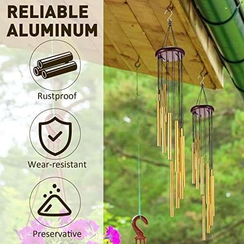 6 Pieces 28 Deep Tone Memorial Wind Chimes with 6 Aluminum Tubes Gold Aluminum Tubes Soothing Melody for Outdoor Garden Patio Home Farmhouse Decor - Image 4