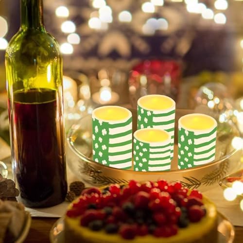 Shamrocks Flameless Candles with Remote Waterproof Battery Operated LED Pillar Candles with Timers Tea Lights for St Patrick's Day Indoor Outdoor Decorations - Image 4
