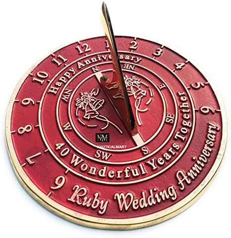 NauticalMart 40th Ruby Wedding Anniversary Sundial Gift Him or Her, Husband or Wife, Parents, Grand Parents, Couples to Celebrate Anniversary Unique Gift (40th Anniversary) by NauticalMart