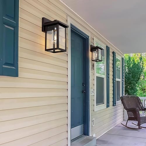 Oil Rubbed Bronze Outdoor Light Fixture, Outdoor Wall Lantern 2 Pack with Clear Water Glass, 11 Inch Outside Light for House Entryway Garage Porch - Image 2